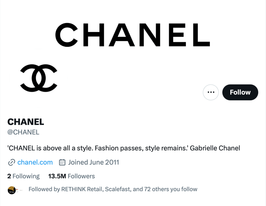 Twitter Verified - Are Retail Brands In Trouble? 4 Twitter Verified - Are Retail Brands In Trouble? - Chanel lost its verified checkmark (Image from Twitter.com)